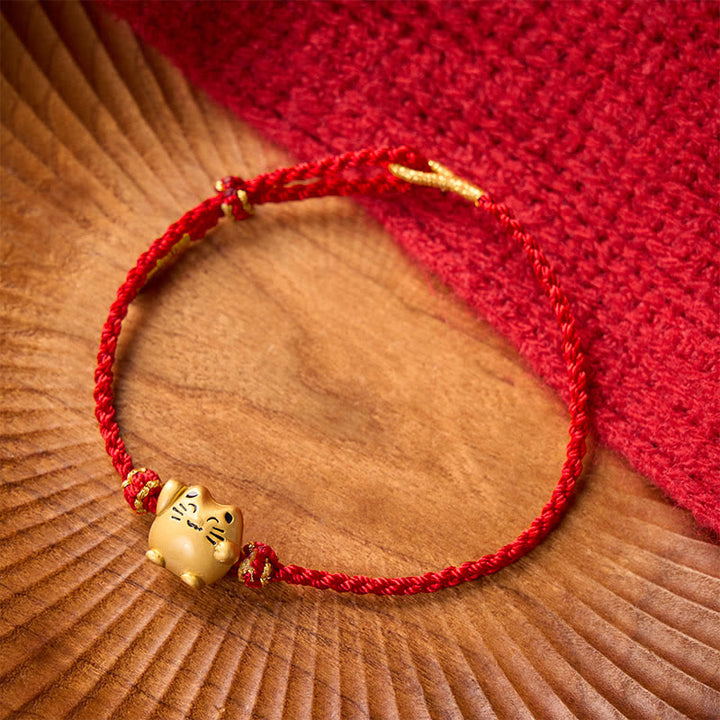 Buddha Stones Rotes Armband aus Kupfer mit Glückskatzenmotiv zum Schutz und Energie - image 10