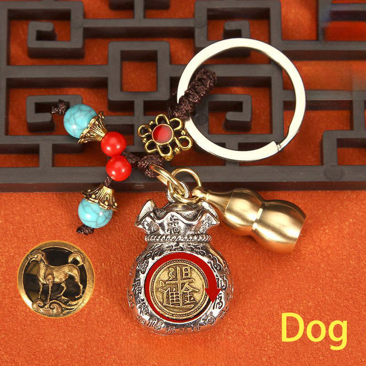 Buddha Stones Chinesischer Tierkreiszeichen-Schlüsselanhänger mit drehbarem Glücksbeutel und geflochtenem Muster - Hund - image 17