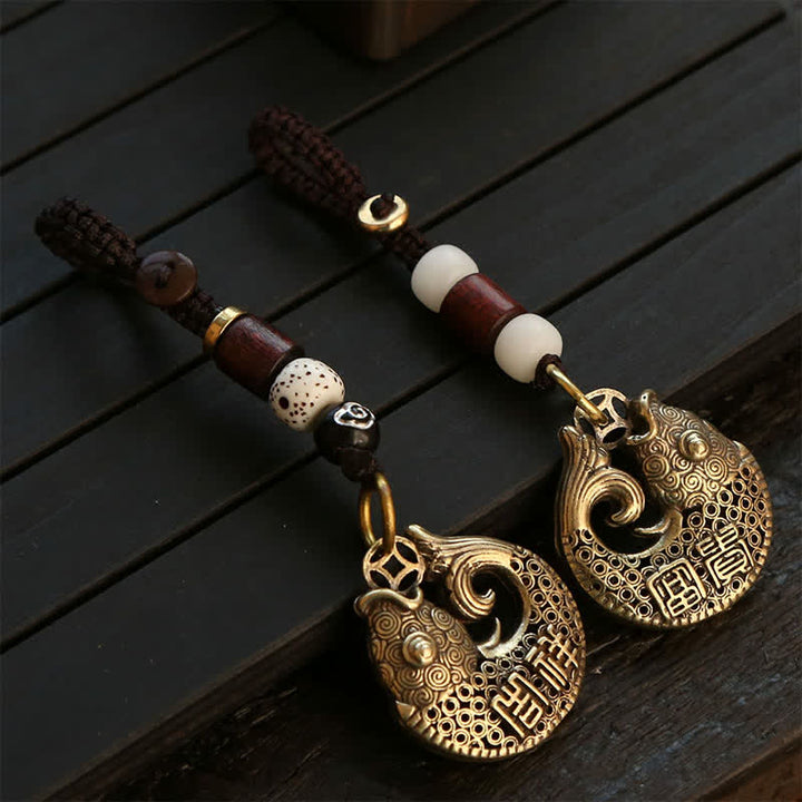 Buddha Stones Schlüsselanhänger mit geflochtenem Koi-Fisch-Anhänger aus Messing - image 13
