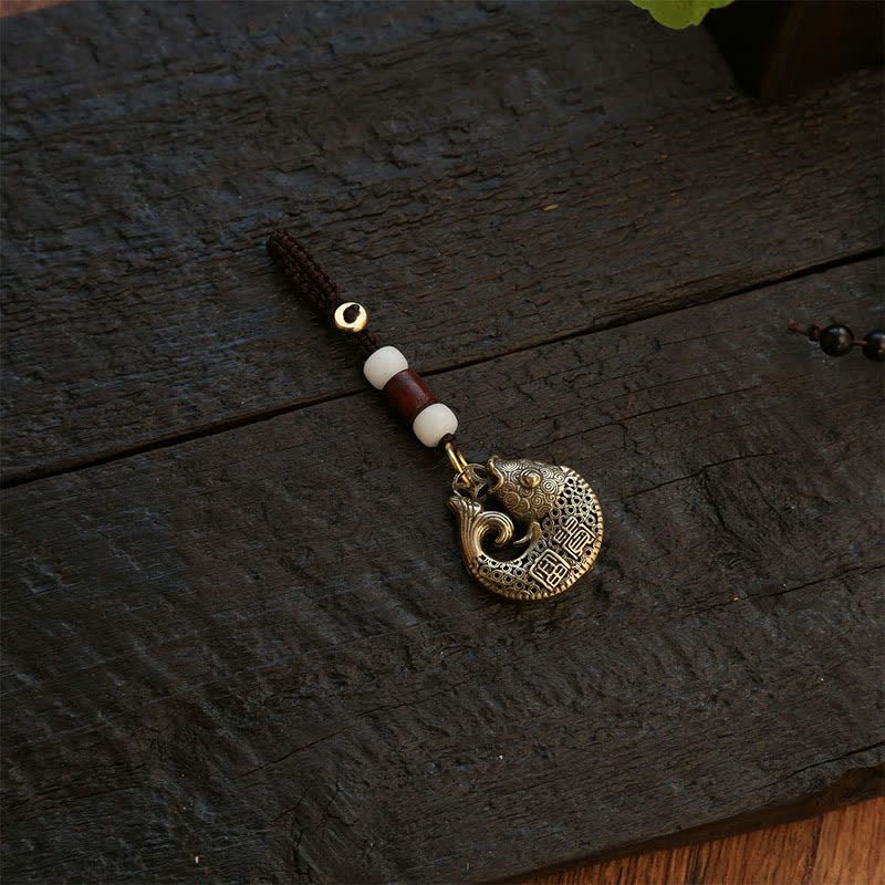 Buddha Stones Schlüsselanhänger mit geflochtenem Koi-Fisch-Anhänger aus Messing - image 7