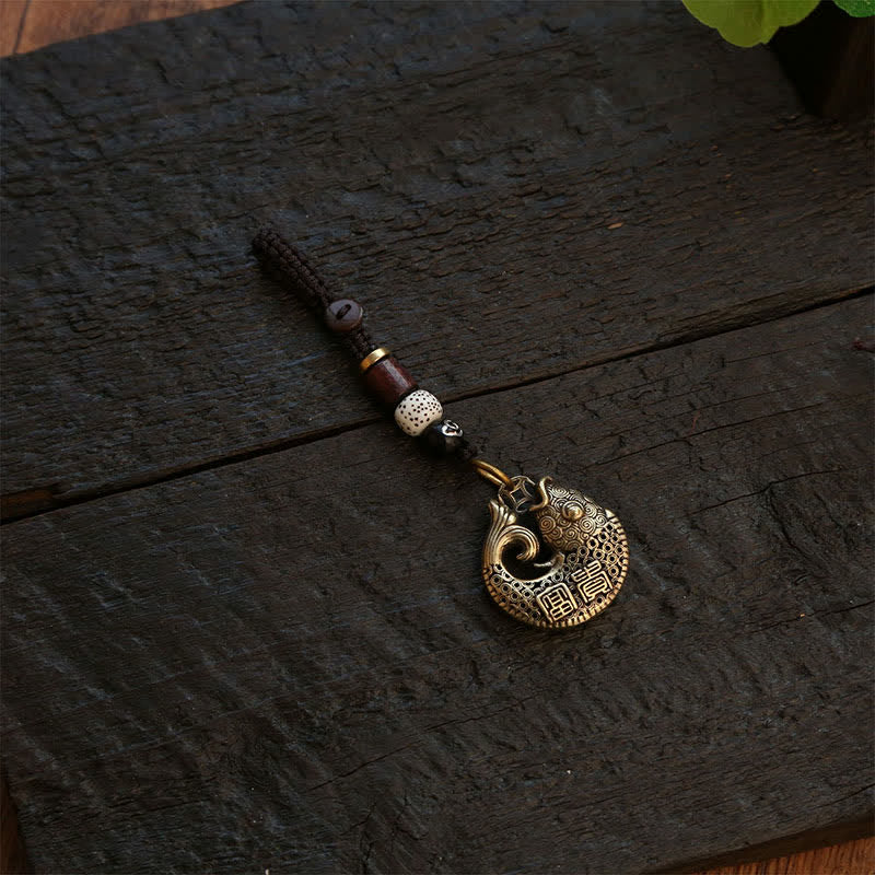 Buddha Stones Schlüsselanhänger mit geflochtenem Koi-Fisch-Anhänger aus Messing - image 11