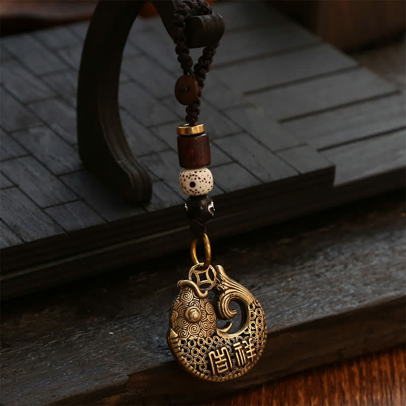 Buddha Stones Schlüsselanhänger mit geflochtenem Koi-Fisch-Anhänger aus Messing - Glückverheißendes Wolkenseil - image 10