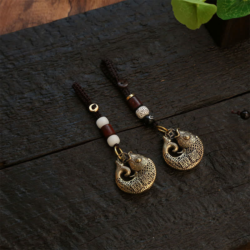 Buddha Stones Schlüsselanhänger mit geflochtenem Koi-Fisch-Anhänger aus Messing - image 15