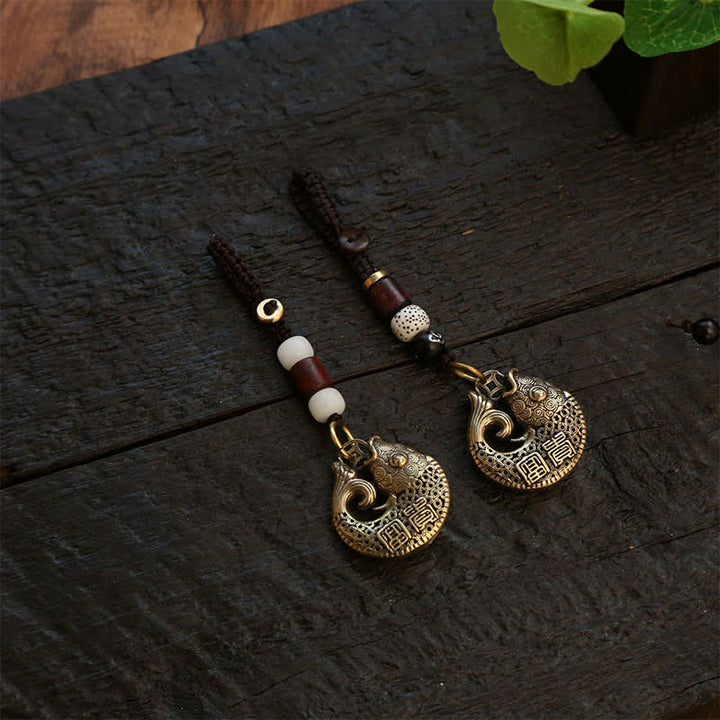 Buddha Stones Schlüsselanhänger mit geflochtenem Koi-Fisch-Anhänger aus Messing - image 15