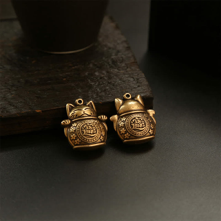 Buddha Stones Schlüsselanhänger mit Glückskatze aus Messing, chinesischer Reichtumsmünze - image 14