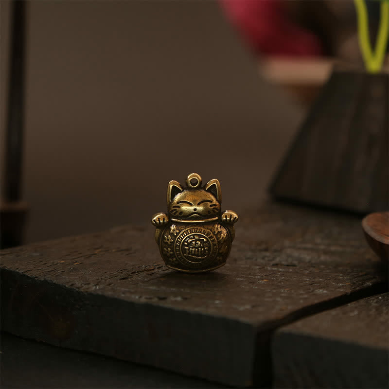 Buddha Stones Schlüsselanhänger mit Glückskatze aus Messing, chinesischer Reichtumsmünze - image 17