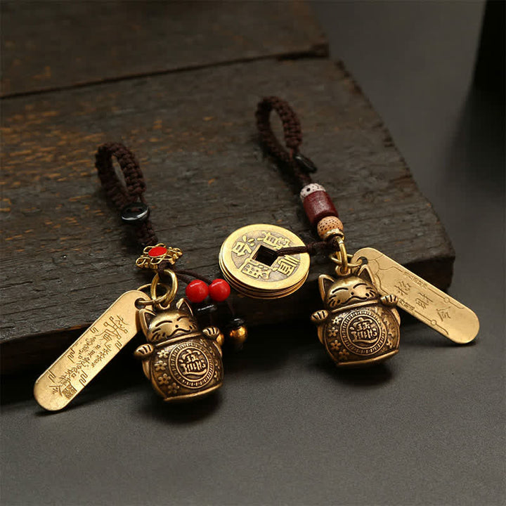 Buddha Stones Schlüsselanhänger mit Glückskatze aus Messing, chinesischer Reichtumsmünze - image 12