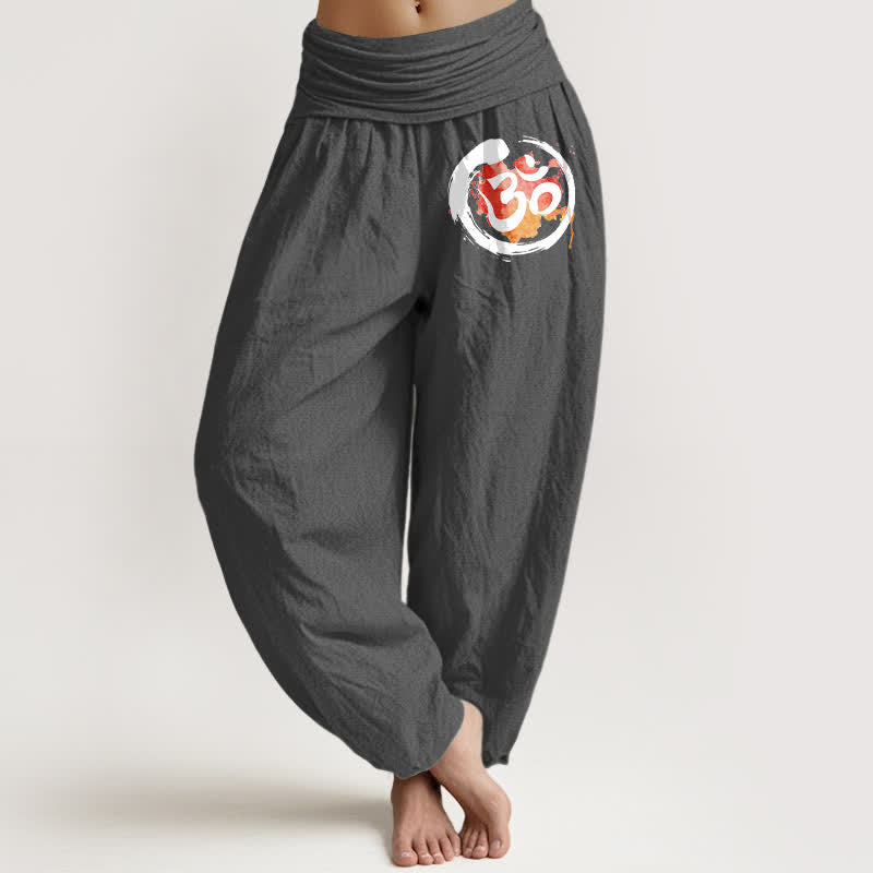 Buddha Stones Damen-Haremshose aus reiner Baumwolle mit schwarzem Kreis- und rotem Symbolmuster und elastischem Bund - DimGray - US16, UK/AU20, EU48 (3XL) - image 11