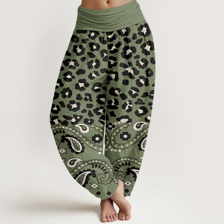 Buddha Stones Damen-Haremshose aus Baumwolle mit olivgrünem Leoparden-Paisley-Muster und elastischem Bund - Olivgrün - US16, UK/AU20, EU48 (3XL) - image 0