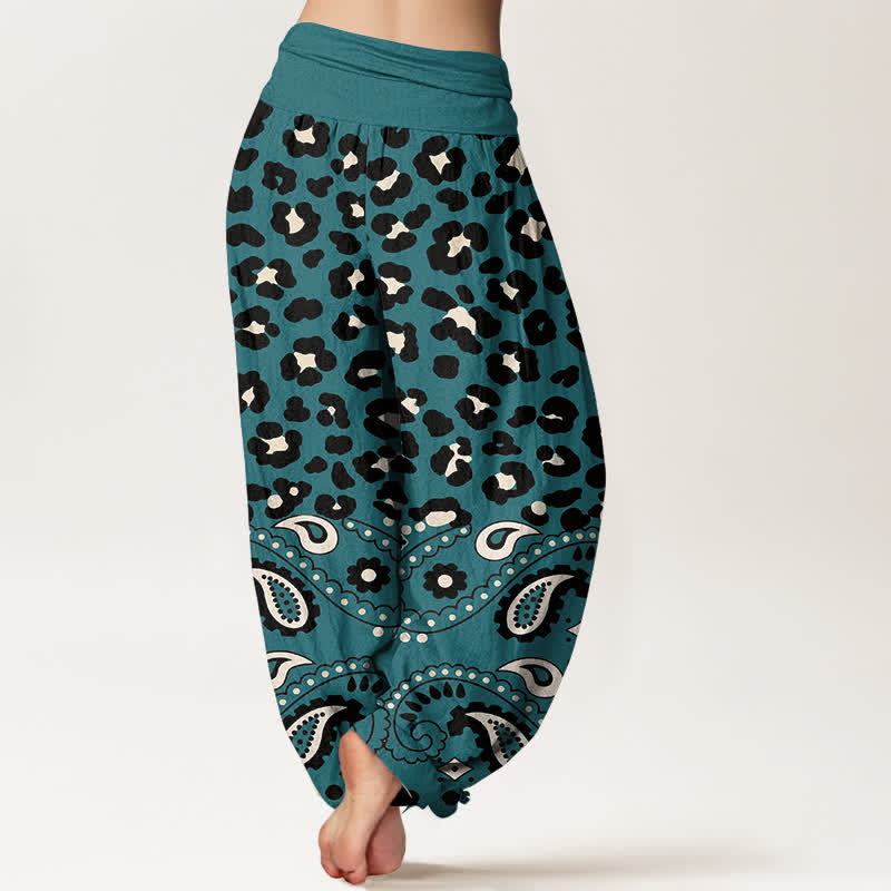 Buddha Stones Damen-Haremshose aus Baumwolle mit olivgrünem Leoparden-Paisley-Muster und elastischem Bund - image 7
