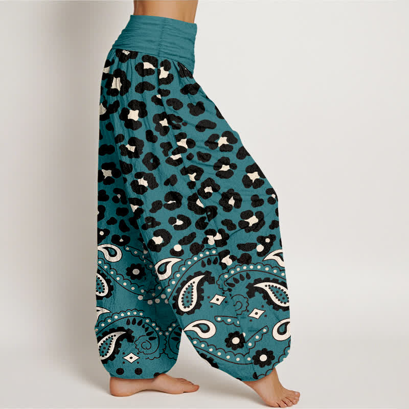 Buddha Stones Damen-Haremshose aus Baumwolle mit olivgrünem Leoparden-Paisley-Muster und elastischem Bund - image 6