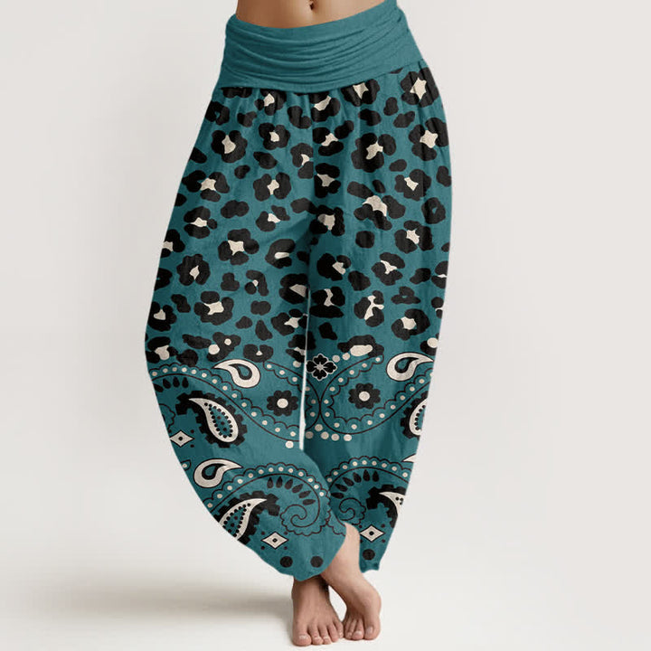 Buddha Stones Damen-Haremshose aus Baumwolle mit olivgrünem Leoparden-Paisley-Muster und elastischem Bund - Türkis - US16, UK/AU20, EU48 (3XL) - image 5