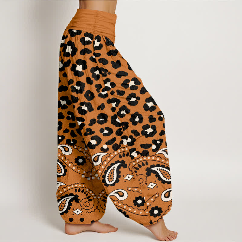 Buddha Stones Damen-Haremshose aus Baumwolle mit olivgrünem Leoparden-Paisley-Muster und elastischem Bund - image 9