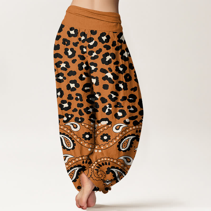 Buddha Stones Damen-Haremshose aus Baumwolle mit olivgrünem Leoparden-Paisley-Muster und elastischem Bund - image 10
