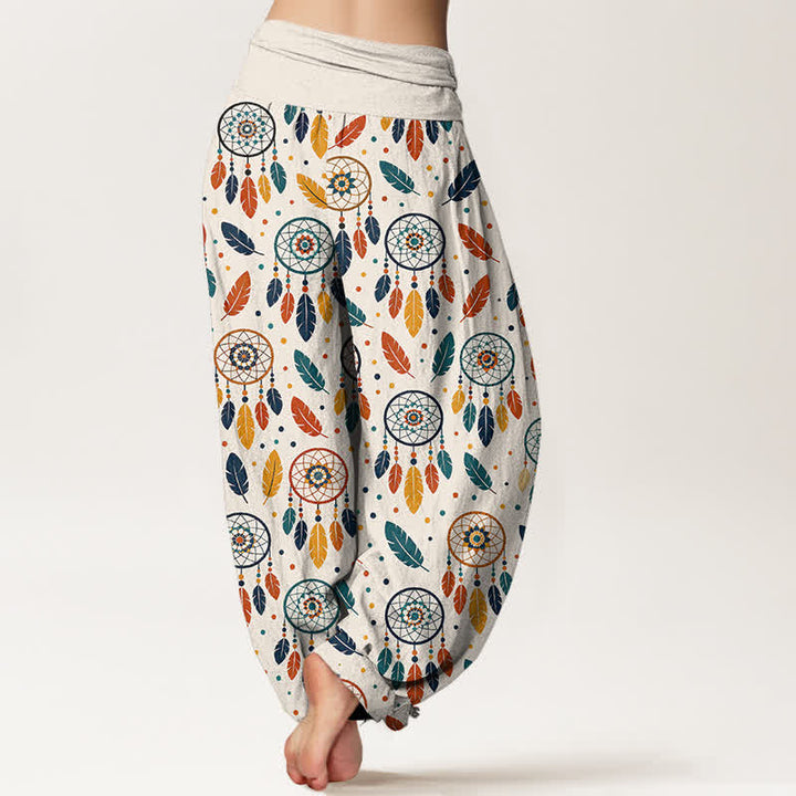 Buddha Stones Baumwoll-Haremshose mit Traumfänger-Federmuster und elastischem Bund für Damen - image 2