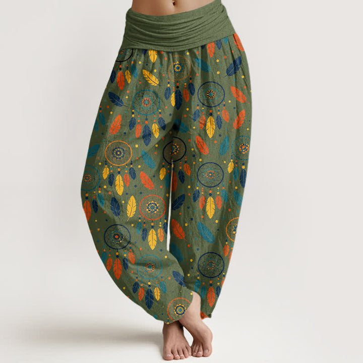 Buddha Stones Baumwoll-Haremshose mit Traumfänger-Federmuster und elastischem Bund für Damen - Olivgrün - US16, UK/AU20, EU48 (3XL) - image 5