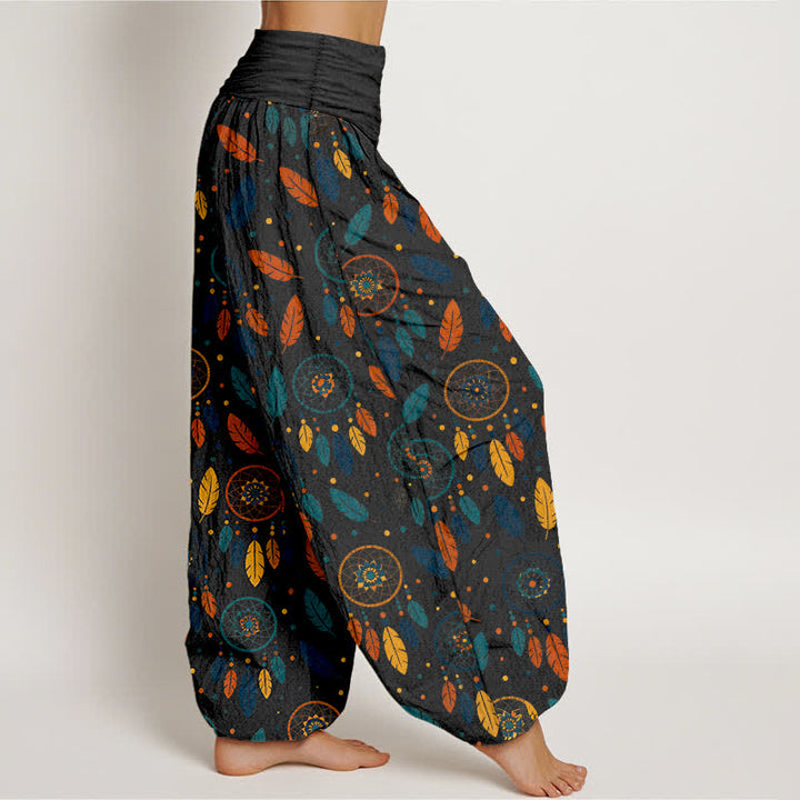 Buddha Stones Baumwoll-Haremshose mit Traumfänger-Federmuster und elastischem Bund für Damen - image 9