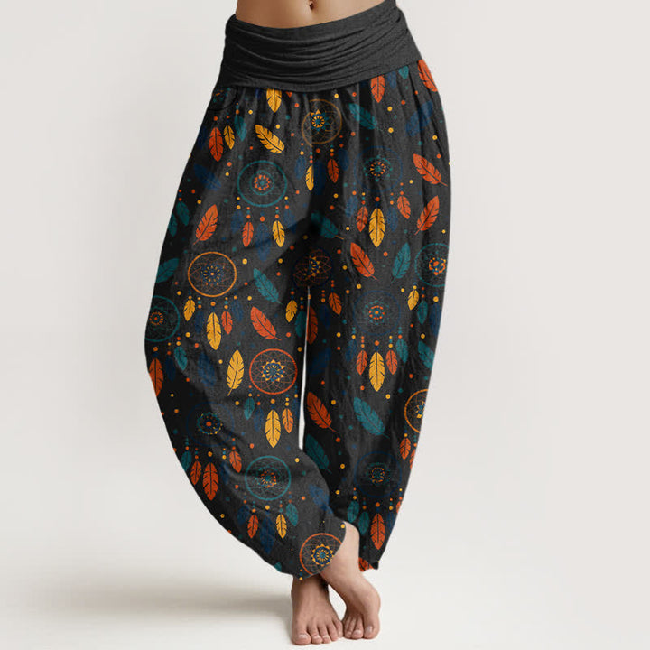 Buddha Stones Baumwoll-Haremshose mit Traumfänger-Federmuster und elastischem Bund für Damen - Schwarz - US16, UK/AU20, EU48 (3XL) - image 8