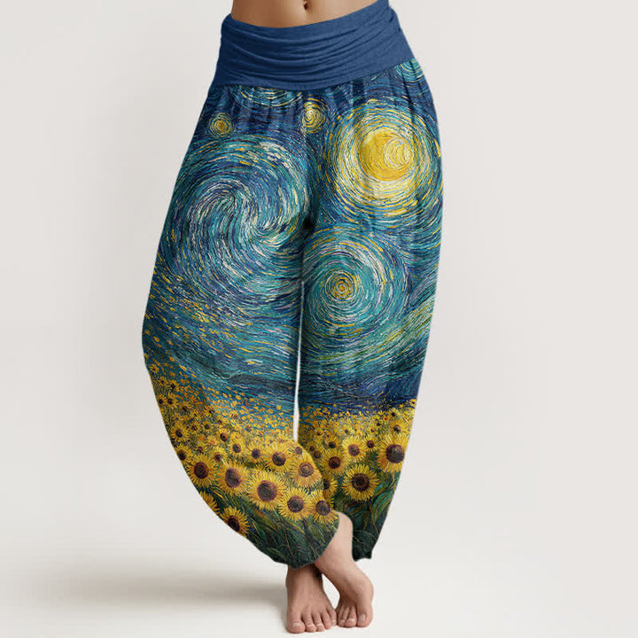 Buddha Stones Baumwoll-Haremshose mit Sonnenblumenmuster und elastischem Bund für Damen - Königsblau - US16, UK/AU20, EU48 (3XL) - image 0