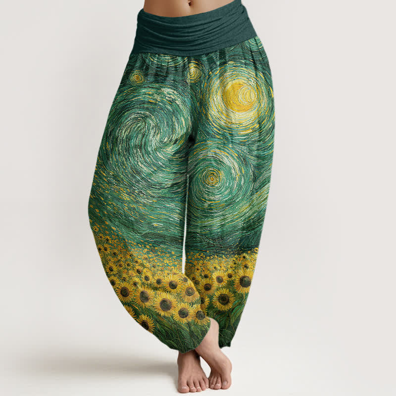 Buddha Stones Baumwoll-Haremshose mit Sonnenblumenmuster und elastischem Bund für Damen - SeaGreen - US16, UK/AU20, EU48 (3XL) - image 5