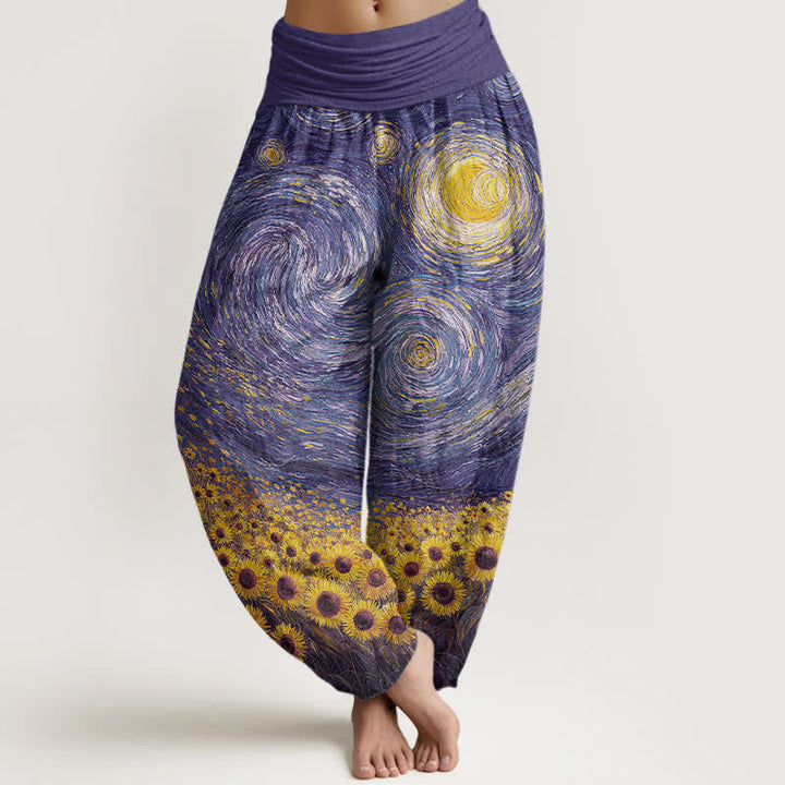 Buddha Stones Baumwoll-Haremshose mit Sonnenblumenmuster und elastischem Bund für Damen - Blauviolett - US16, UK/AU20, EU48 (3XL) - image 8