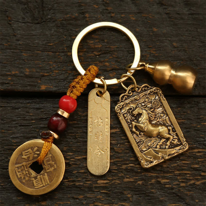Buddha Stones Schlüsselanhänger mit Kupfermünzen des chinesischen Tierkreises, Motiv: Fünf Kaiser, Schutzkürbis - Pferd - image 13