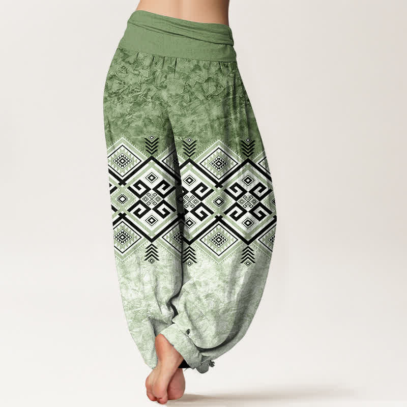 Buddha Stones Baumwoll-Haremshose mit geometrischem Ethno-Muster und elastischem Bund für Damen - image 2