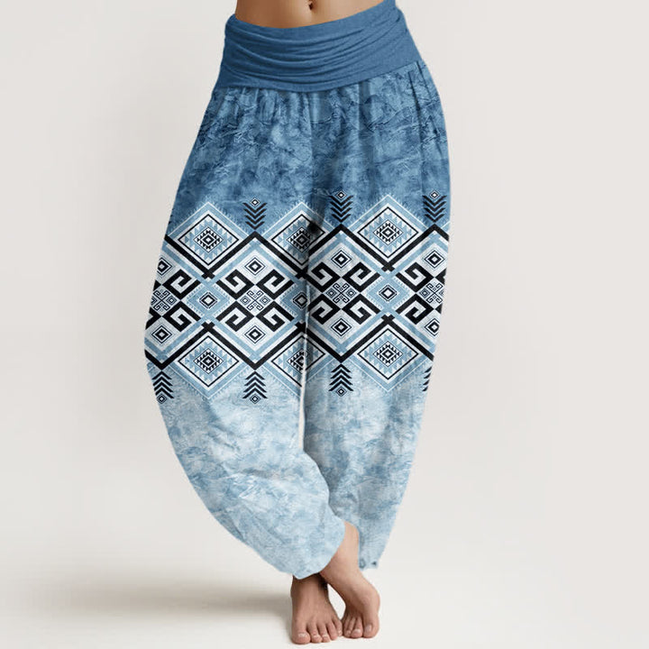 Buddha Stones Baumwoll-Haremshose mit geometrischem Ethno-Muster und elastischem Bund für Damen - SteelBlue - US16, UK/AU20, EU48 (3XL) - image 5