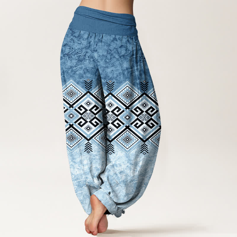 Buddha Stones Baumwoll-Haremshose mit geometrischem Ethno-Muster und elastischem Bund für Damen - image 7