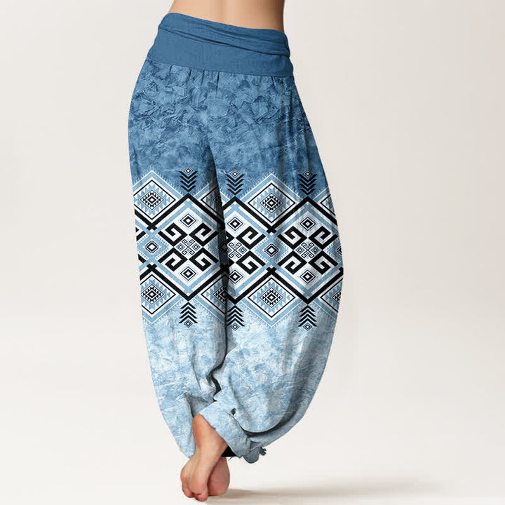 Buddha Stones Baumwoll-Haremshose mit geometrischem Ethno-Muster und elastischem Bund für Damen - image 7