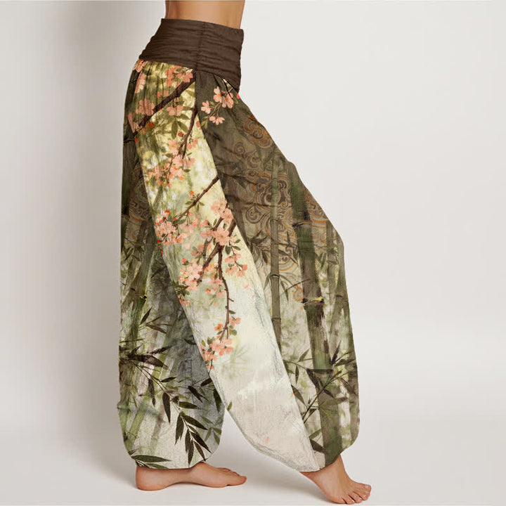 Buddha Stones Haremshose aus Baumwolle mit Bambusmuster und Kirschblütenprint, elastischem Bund, Damen - image 6