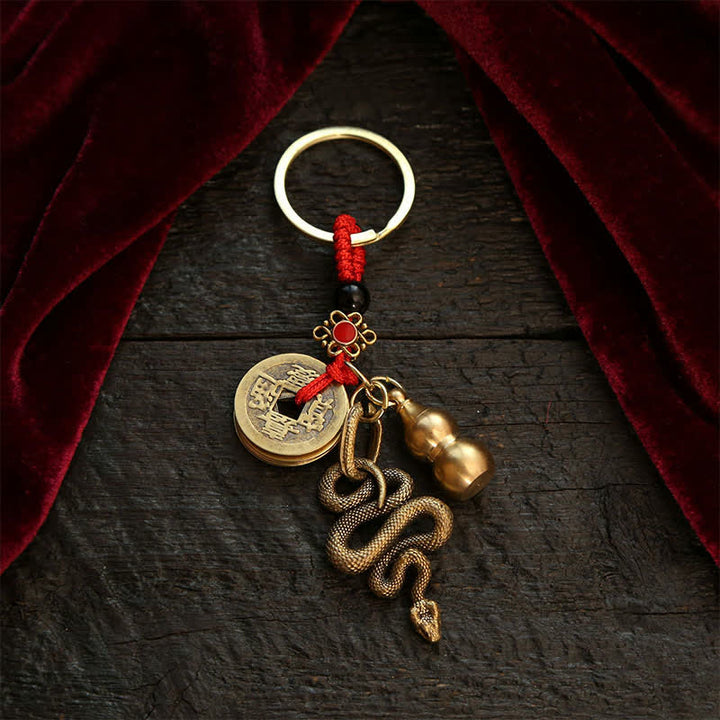 Buddha Stones Kupferne chinesische Tierkreiszeichen-Münzen, Fünf-Kaiser-Münzen, Kürbis-Schlüsselanhänger, Reichtumssymbol - Schlange - image 13