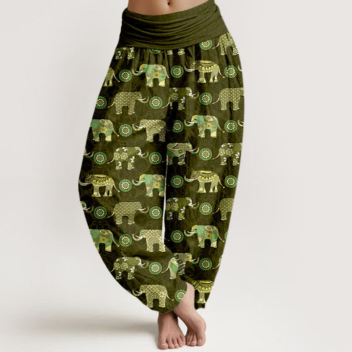 Buddha Stones Baumwoll-Haremshose mit Elefanten-Mandala-Muster und elastischem Bund für Damen - Dunkelolivgrün - US16, UK/AU20, EU48 (3XL) - image 5