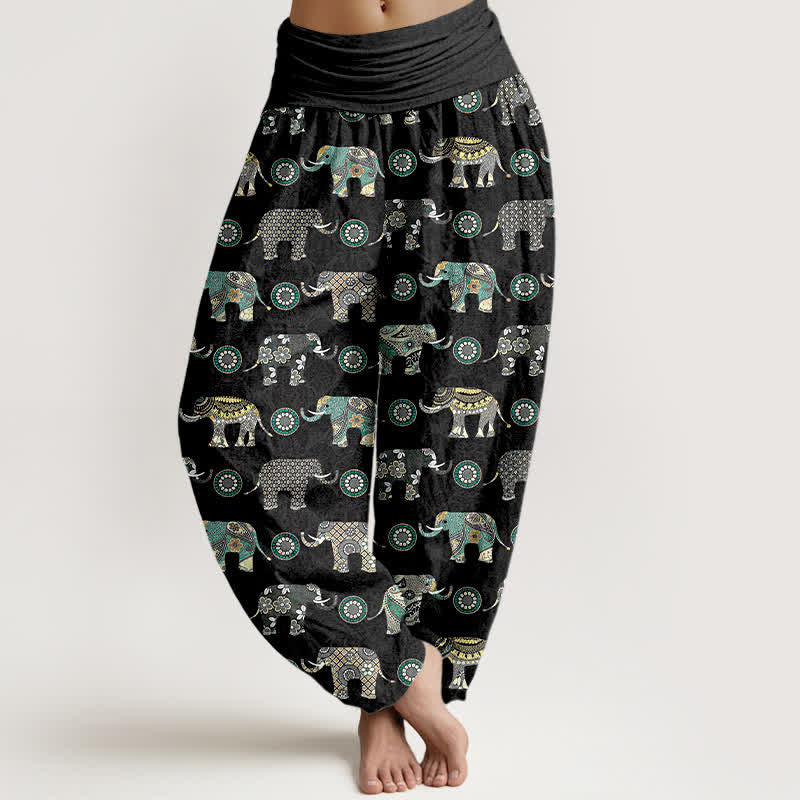 Buddha Stones Baumwoll-Haremshose mit Elefanten-Mandala-Muster und elastischem Bund für Damen - Schiefergrau - US16, UK/AU20, EU48 (3XL) - image 8