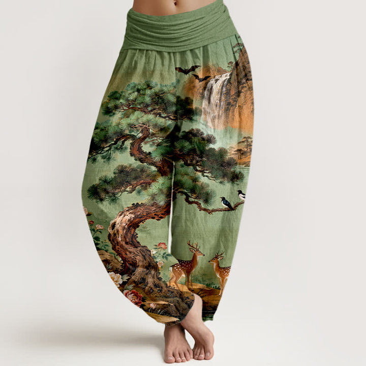 Buddha Stones Baumwoll-Haremshose mit Bergkiefer-Hirschmuster und elastischem Bund für Damen - SeaGreen - US16, UK/AU20, EU48 (3XL) - image 0