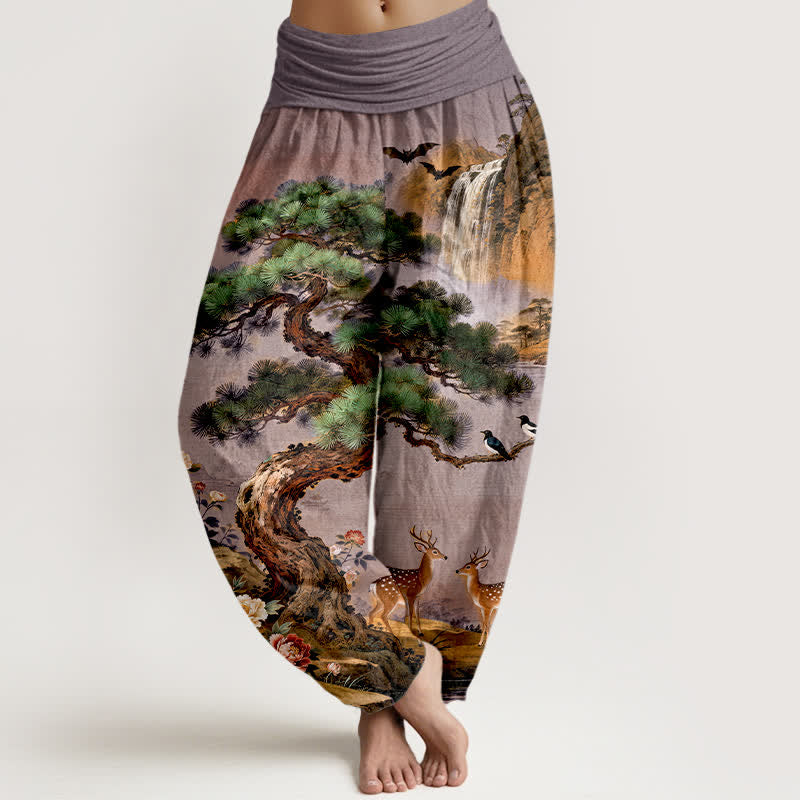 Buddha Stones Baumwoll-Haremshose mit Bergkiefer-Hirschmuster und elastischem Bund für Damen - Indigo - US16, UK/AU20, EU48 (3XL) - image 5