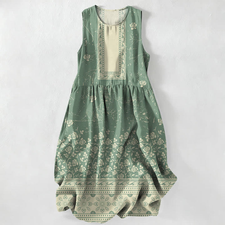 Buddha Stones Lässiges, sommerliches, ärmelloses Midikleid für Damen mit Vintage-Blumenmuster und Taschen - SeaGreen - US16, UK/AU20, EU48 (3XL) - image 5