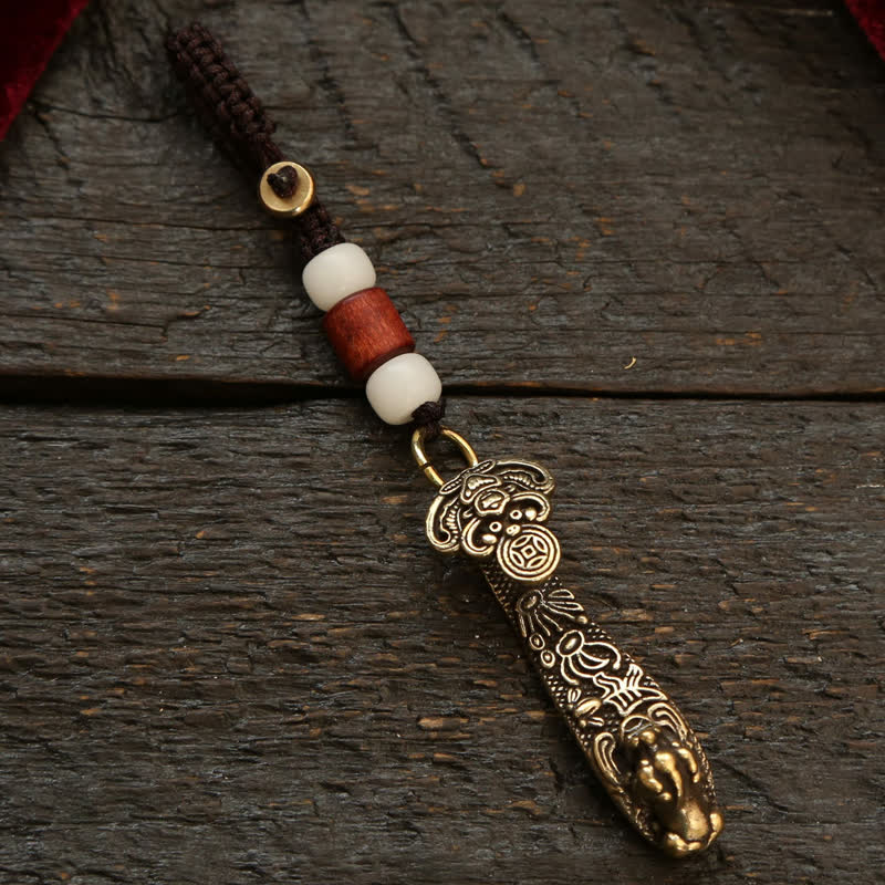 Buddha Stones Schlüsselanhänger mit chinesischer Ruyi-Lotus-Motiv aus Kupfer (Pi Xiu) - Weiße Perle Pi Xiu - image 22