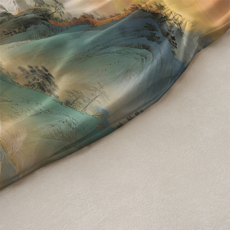 Buddha Stones Lässiges, ärmelloses Midikleid für Damen mit Kranich- und Wasserfallmuster und Taschen - image 2