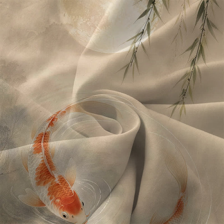 Buddha Stones Sommerliches, lässiges, ärmelloses Midikleid mit Taschen und Koi-Weidenmuster - image 3