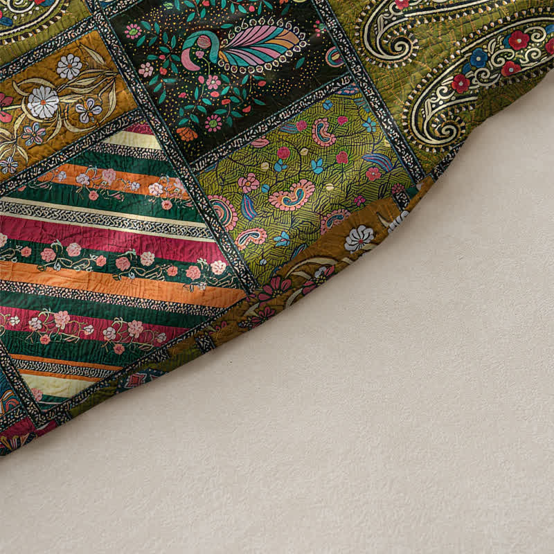 Buddha Stones Lässiges, olivgrünes, ärmelloses Midikleid für Damen mit Patchwork-Muster, Paisley- und Blumenmotiv und Taschen - image 2