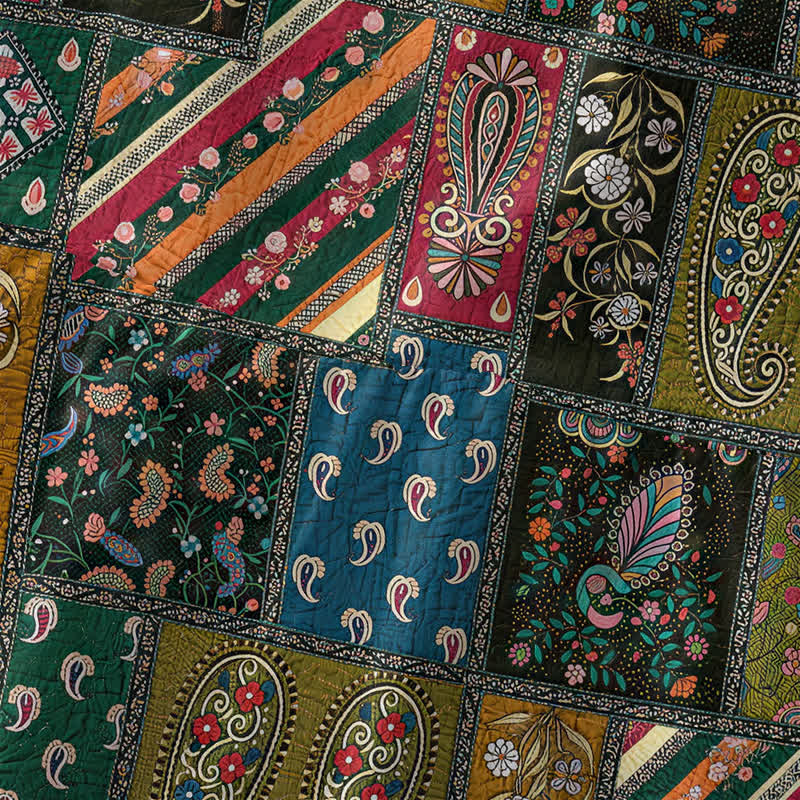 Buddha Stones Lässiges, olivgrünes, ärmelloses Midikleid für Damen mit Patchwork-Muster, Paisley- und Blumenmotiv und Taschen - image 1