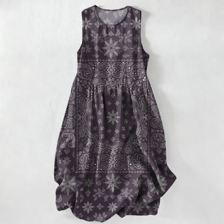 Buddha Stones Lässiges, ärmelloses Midikleid für Damen mit Paisley-Blumenmuster und Taschen im Bandana-Stil - Indigo - US16, UK/AU20, EU48 (3XL) - image 5