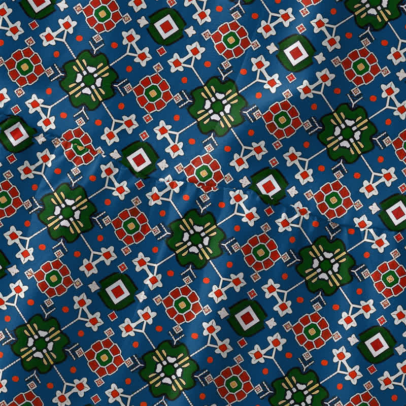 Buddha Stones Sommerliches, lässiges, blaues, böhmisches, geometrisches Bordürenmuster, ärmelloses Midikleid für Damen mit Taschen - image 1