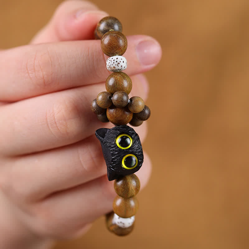 Buddha Stones Armband aus Ebenholz mit Glückskatzenmotiv und Erdungsperlen - image 3