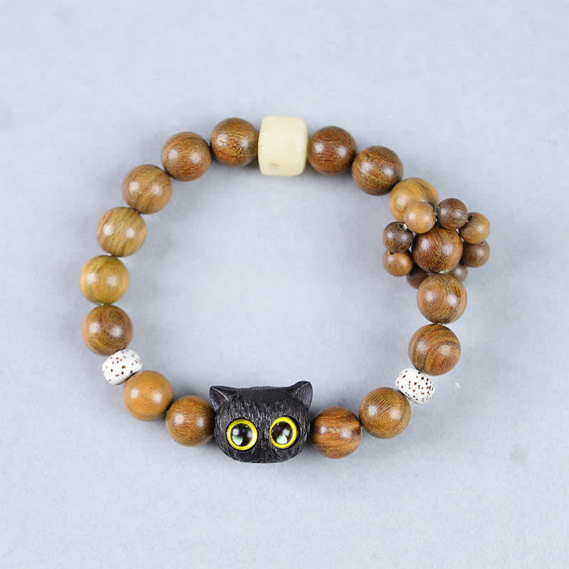Buddha Stones Armband aus Ebenholz mit Glückskatzenmotiv und Erdungsperlen - image 1