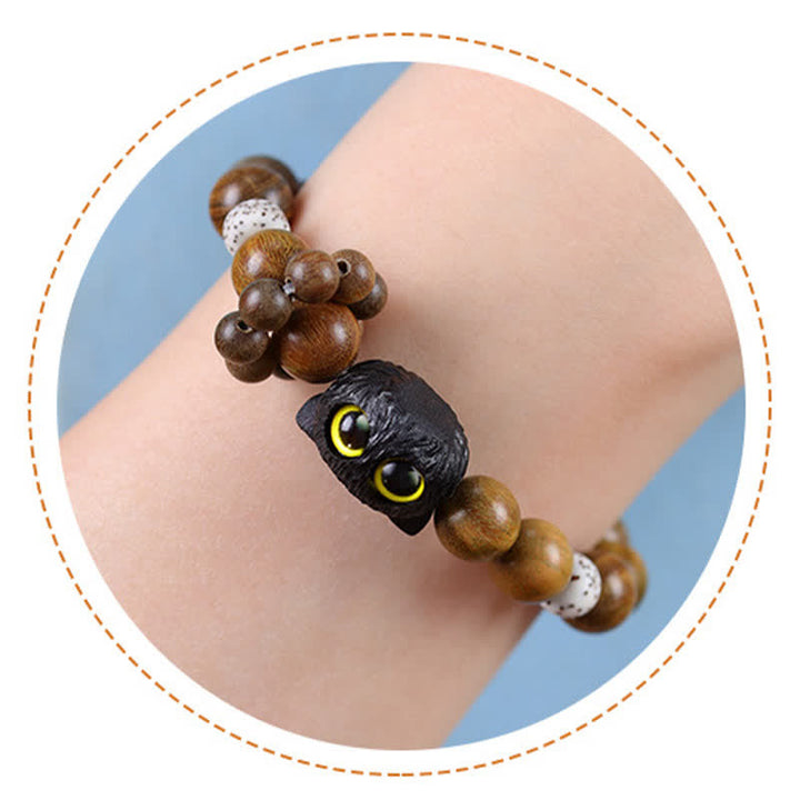 Buddha Stones Armband aus Ebenholz mit Glückskatzenmotiv und Erdungsperlen - image 4