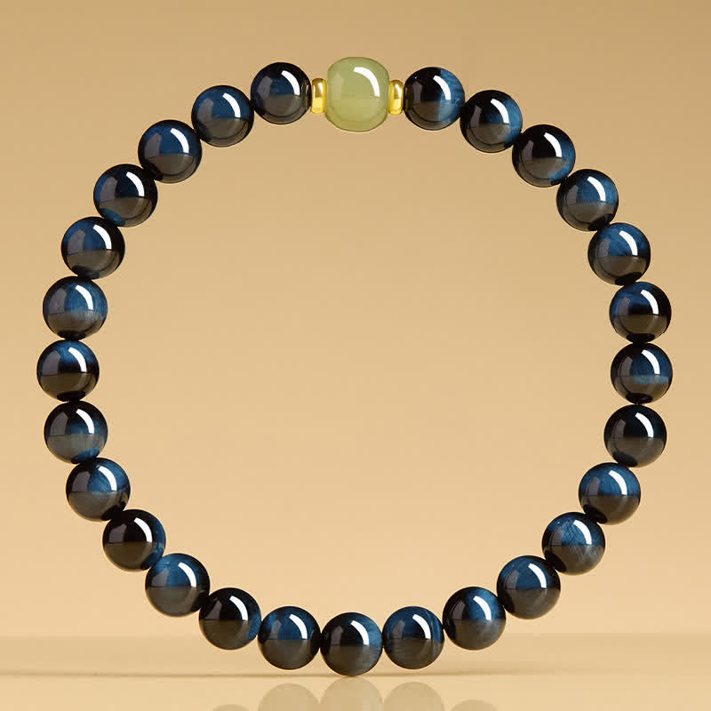 Buddha Stones Armband aus runden Perlen aus blauem Tigerauge-Hetian-Jade – Intuitionsarmband - image 3