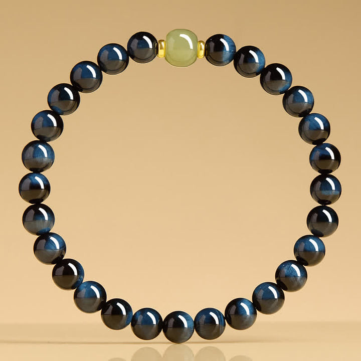 Buddha Stones Armband aus runden Perlen aus blauem Tigerauge-Hetian-Jade – Intuitionsarmband - image 3