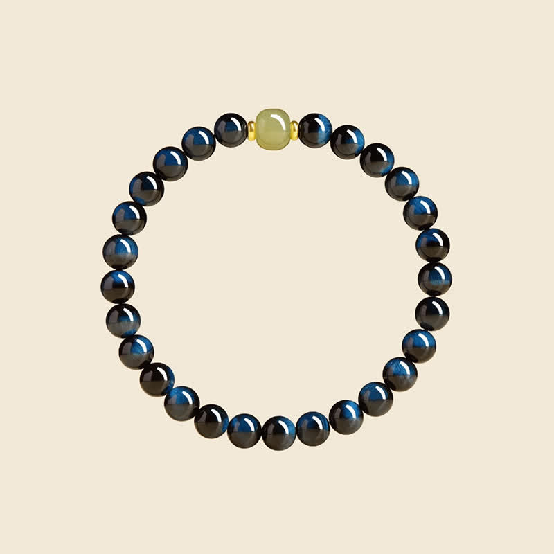 Buddha Stones Armband aus runden Perlen aus blauem Tigerauge-Hetian-Jade – Intuitionsarmband - image 1
